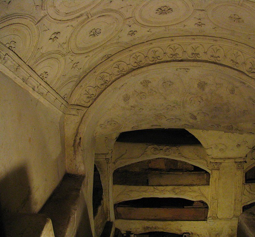 Ancient mausoleum and catacombs in Rome with detail of the mausoleum