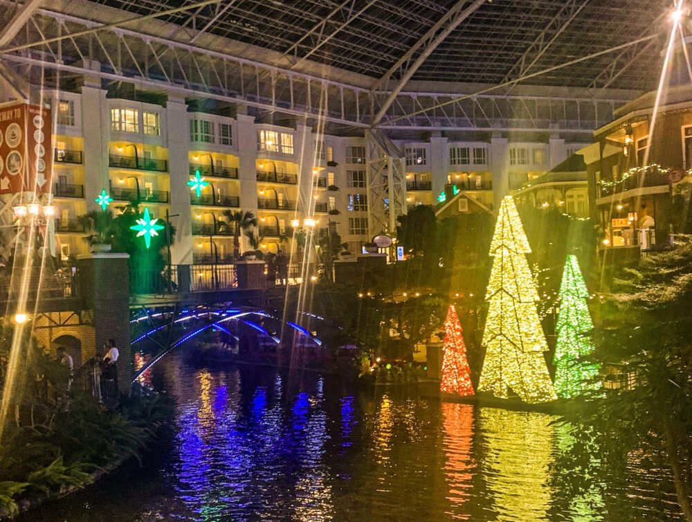 Colorful lit up Christmas trees and display lights in Nashville TN a wonderful place to visit in the US in December