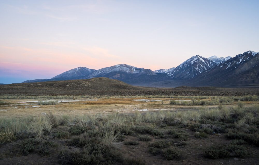 View of the landscape of Mammoth Lakes surrounding area of the Eastern Sierras in the winter