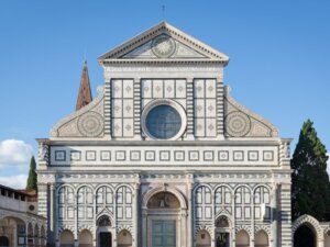 View of the facade of a famous florence church landmark