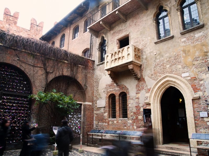 Small balcony in front of a window, fabled to be the inspiration for Juliet's house in Romeo and Juliet