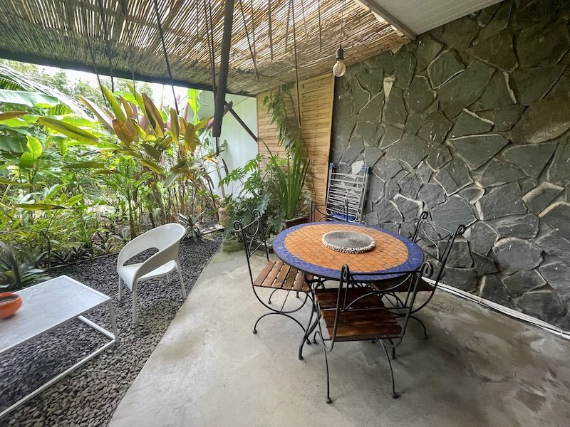 Outdoor area at our Tahiti guesthouse in Papeete, Fare Rearea