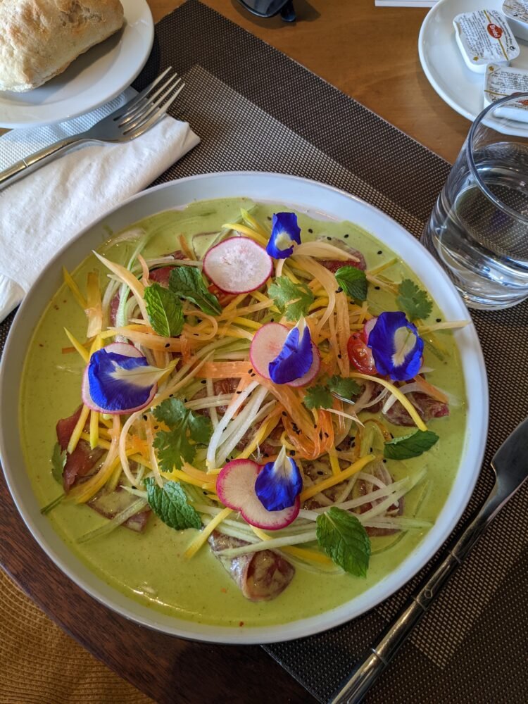 Ceviche with papaya salad at restaurant at Intercontinental