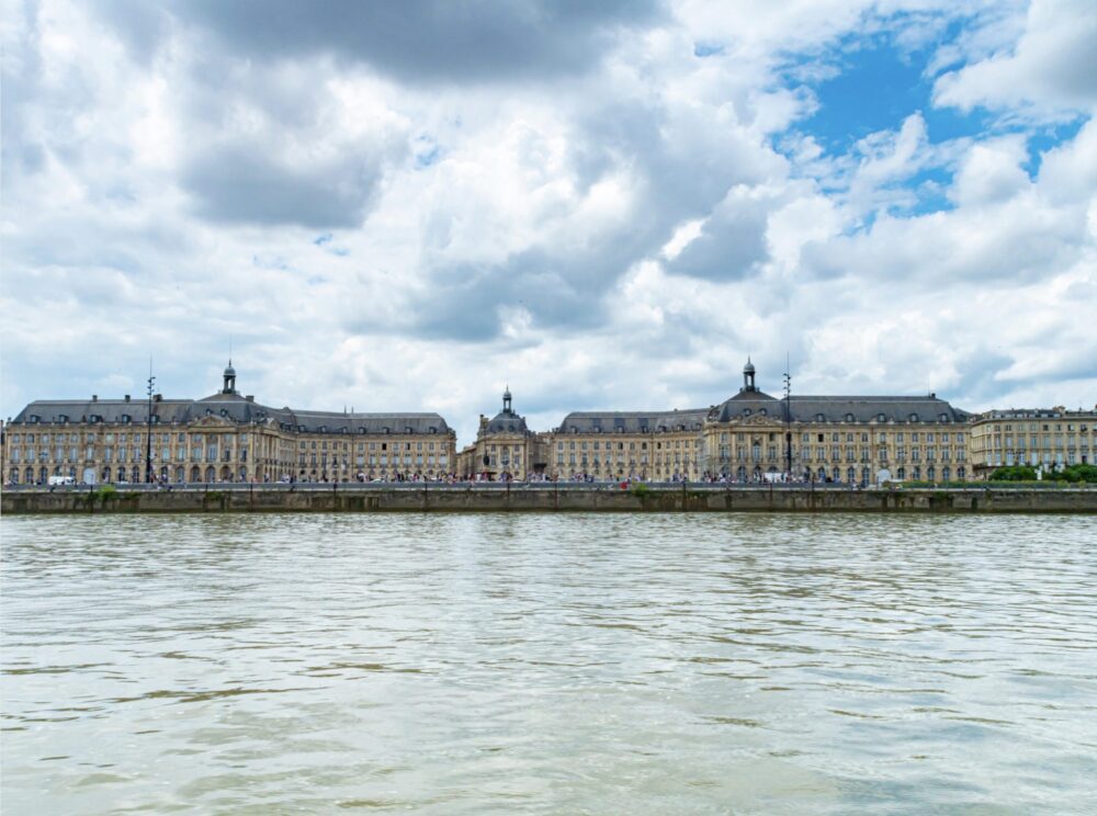 View of Bordeaux skyline from across one side of the River Garonne