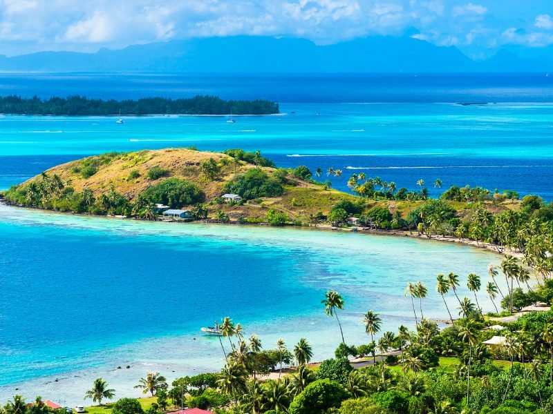 Bora Bora island in the Society Islands as seen from a beautiful vantage point