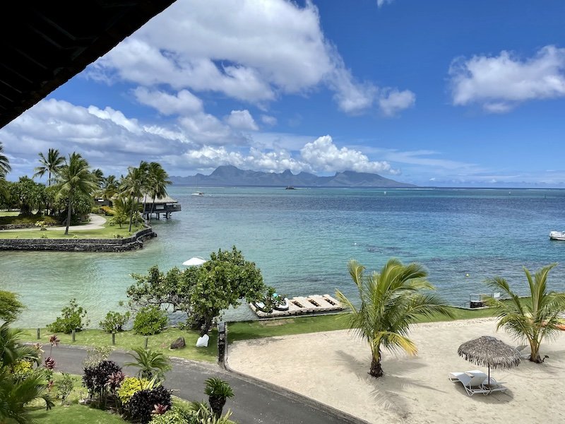 View from our balcony at the Intercontinental with view of Moorea and waters between the two islands