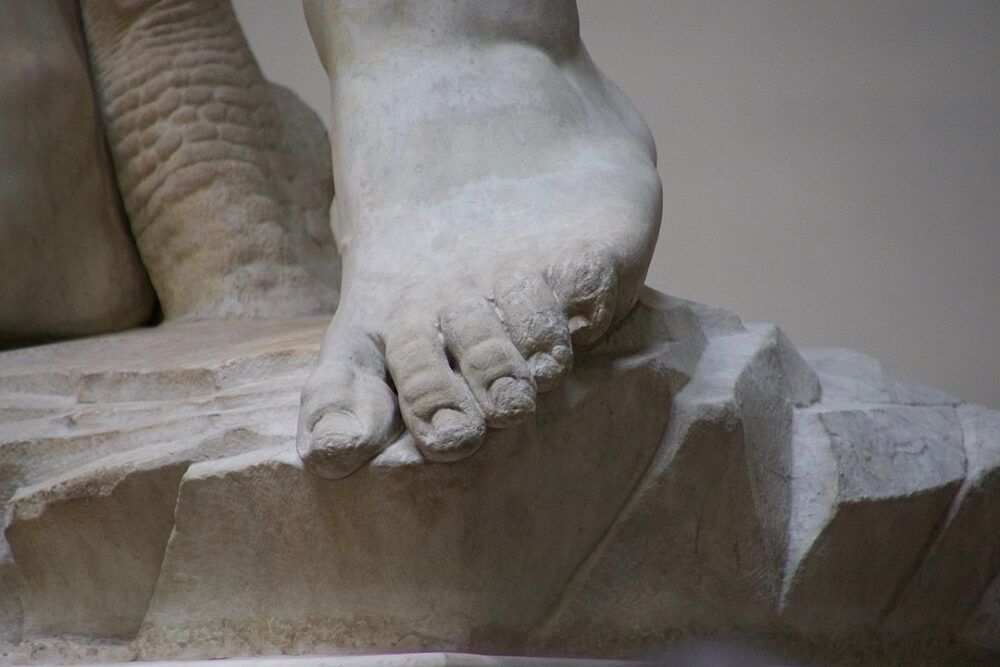 Damaged toe of the Statue of David, the result of vandalism with a hammer