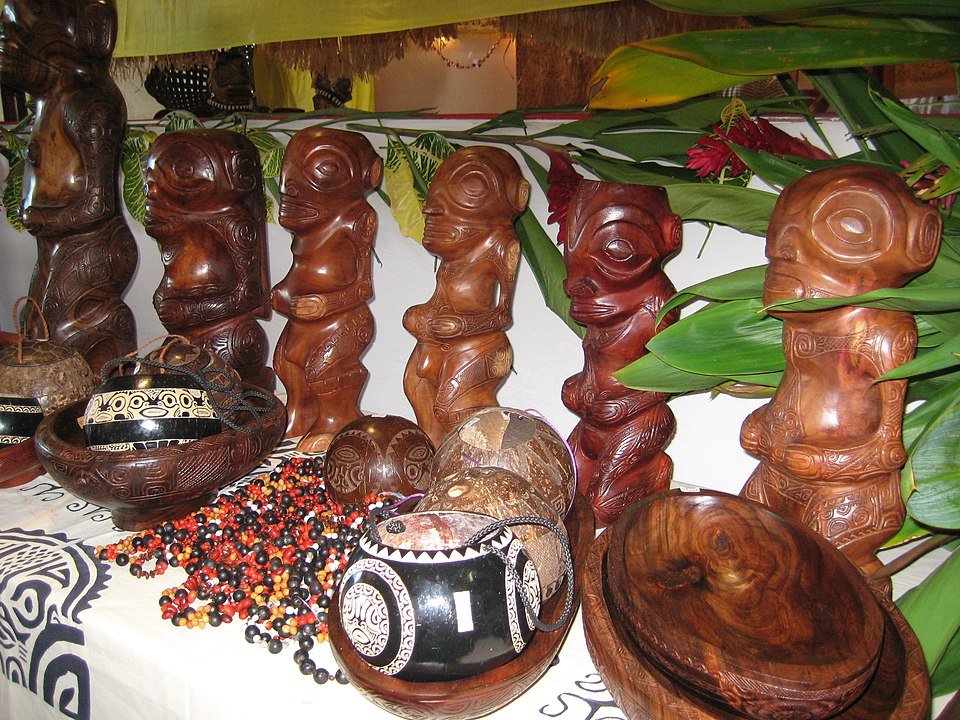 Wooden carvings, beads, and other Tahitian handicrafts