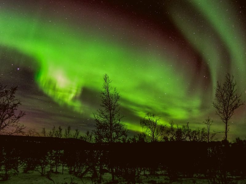 bright green and purple sky in the sweden night sky in abisko