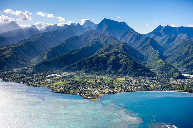 Aerial Photo of Tropical Islands of French Polynesia. Capital City Papeete on Tahiti