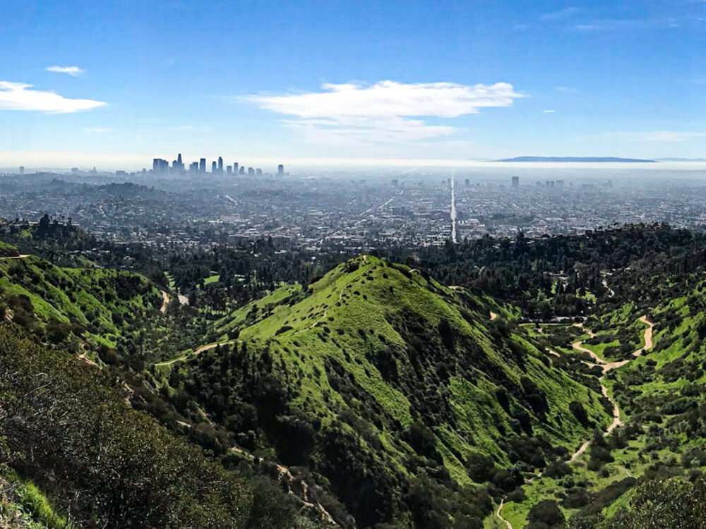 View of Los Angeles from afar while enjoying a hike in the nature outside the city