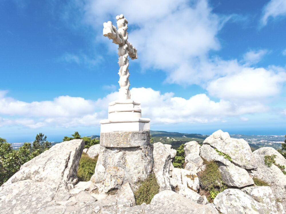 The high cross of Pena Palace park located on a hilltop near Pena palace, with a great view of Sintra below