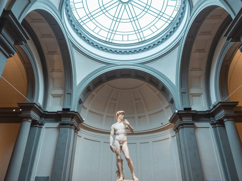 View of the statue of David inside the gallery