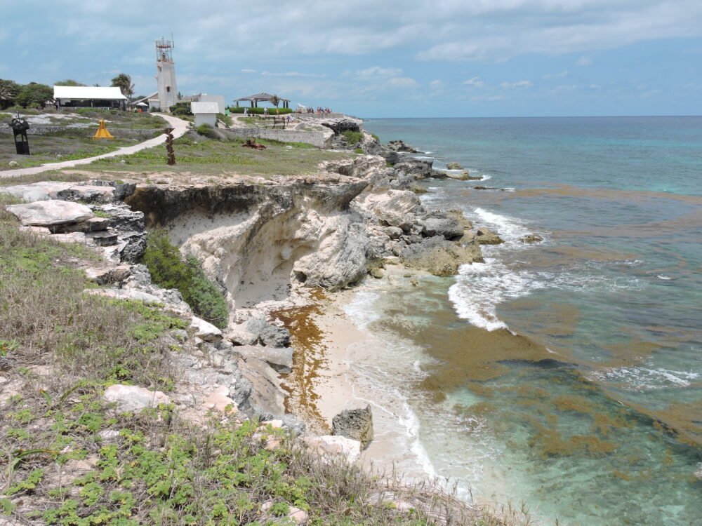 View of the water and beach at Punta Sur in Isla Mujeres in Mexico