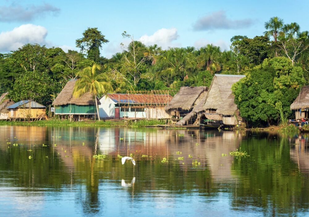 Houses on the Amazon River in Peru