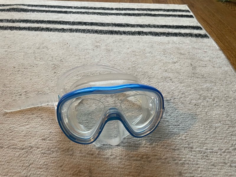 Blue lined mask with prescription lenses inside