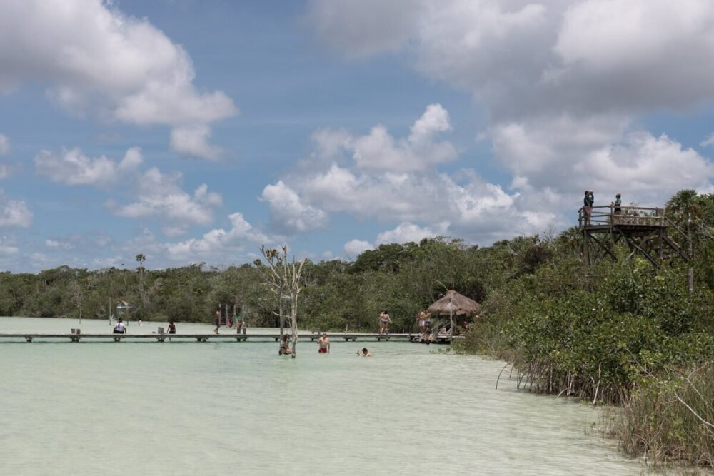 Pale shallow waters of Laguna kaan kum near tulum with jungle atmosphere around the lagoon