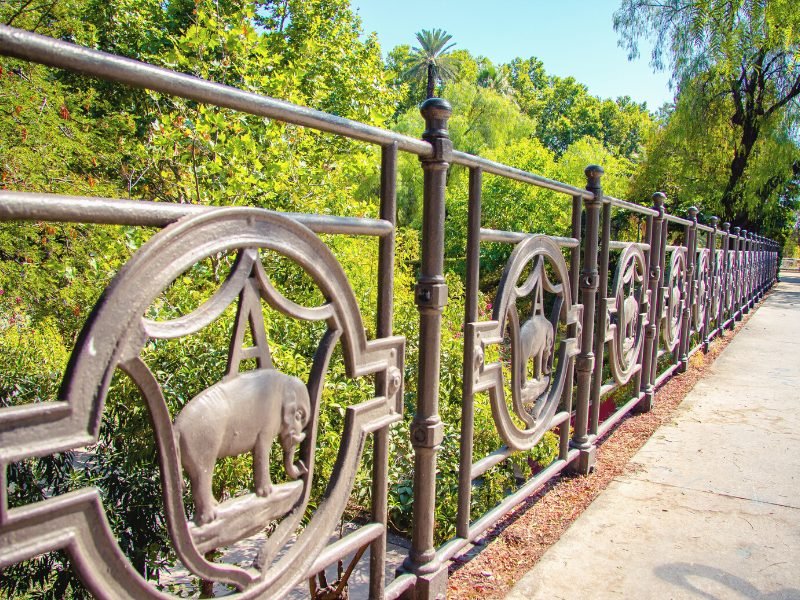 View of the villa bellini in catania with the iron wrought fence with elephant details, remember that elephants are a symbol of the city