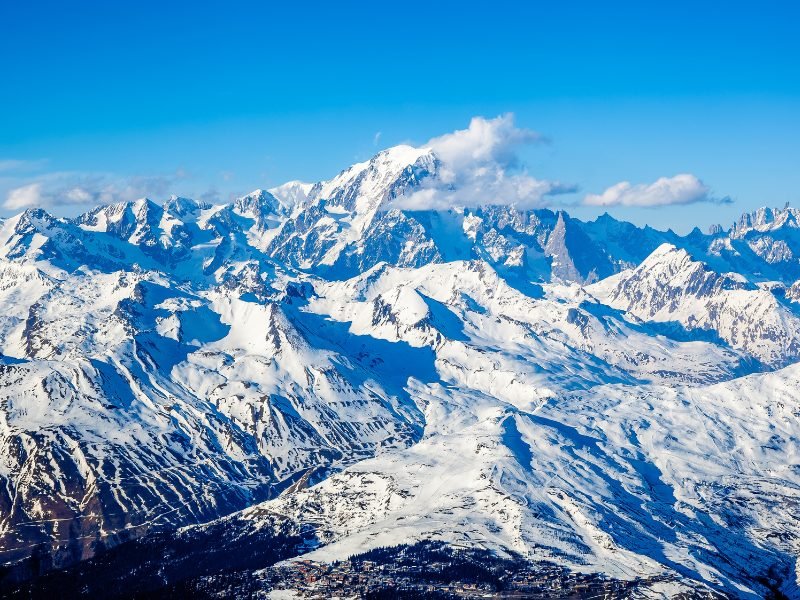 The winter landscape of Chamonix as seen from above