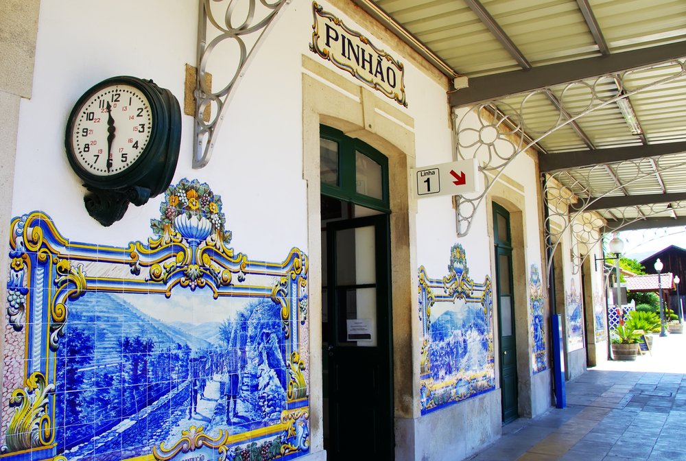 Pinhao train station with its azulejos and old clock