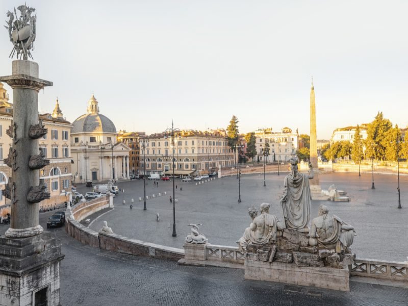 piazza del popolo in rome with late afternoon light