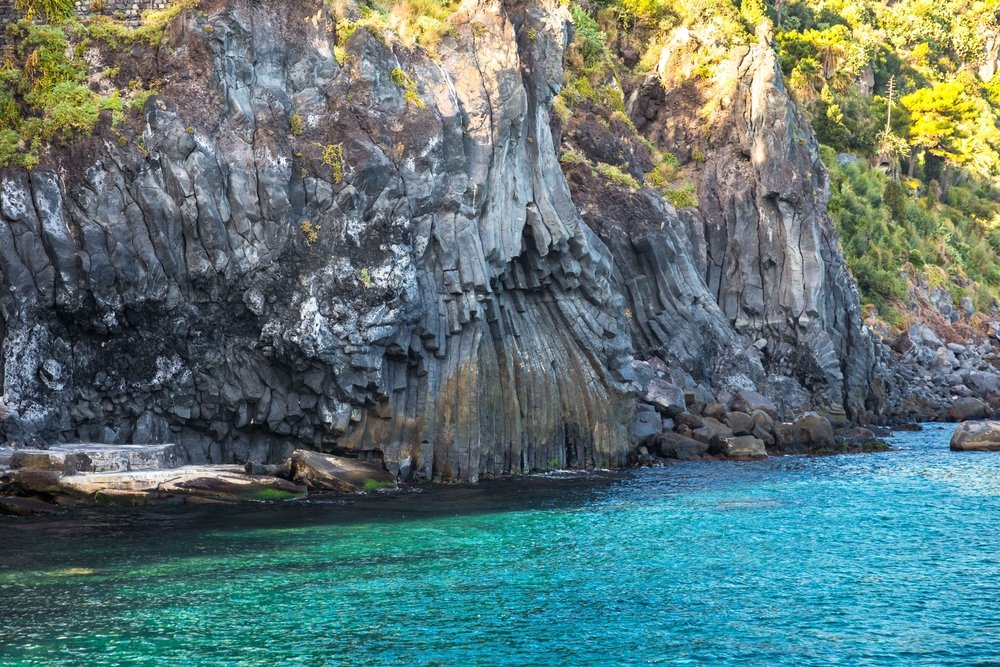 Lava rocks formed in a result of Etna mount eruption, national park La Timpa near Acireale and Santa Maria la Scala on the Ionian coast, Sicily