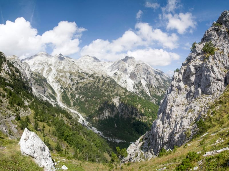 The so-called accursed alps with snowy mountain peaks and valleys in the albanian mountains