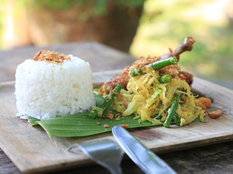 Balinese gado gado and rice at an Ubud cooking class