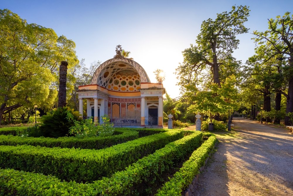 Hedges and archway with detailing in the famous villa giulia park in palermo