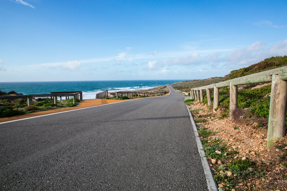 A scenic beach road in the Lisbon to Algarve drive