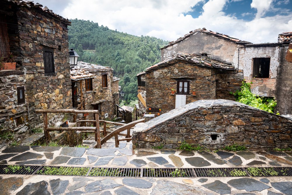 Typical stone architecture at Talasnal Schist Village in the mountains of Serra da Lousã