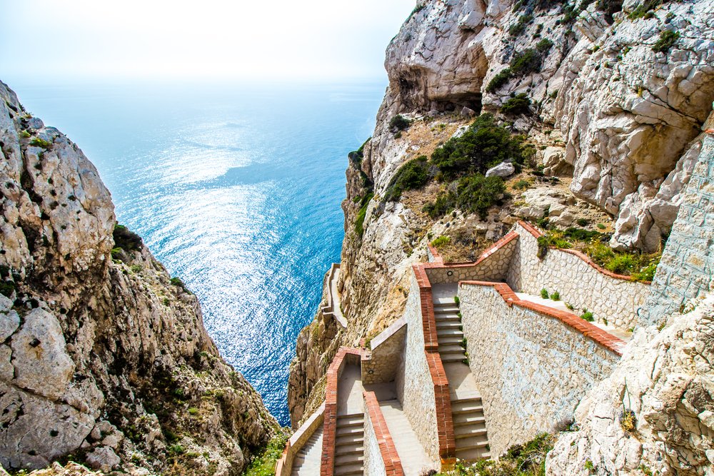 The stairway leading to the Neptune's Grotto, in Capo Caccia cliffs, near Alghero, in Sardinia