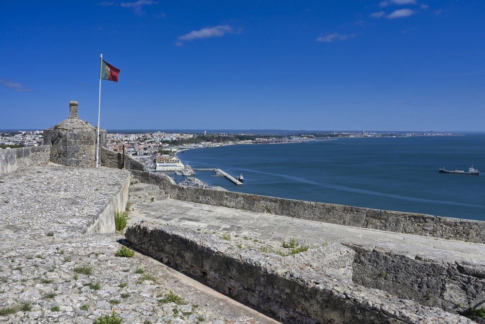 Saint Philip castle overlooking the sea and harbor area and Setubal city while road tripping from Lisbon to the Algarve