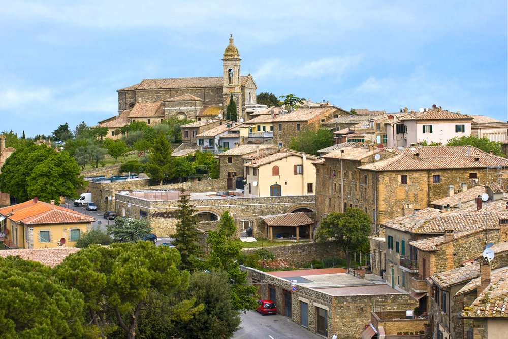 The ancient Italian town of Montalcino, view as seen from the city tower.
