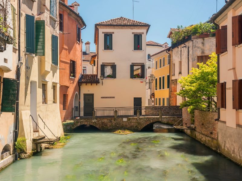 The charming town of Treviso which has canals and waterways and architecture similar to venice