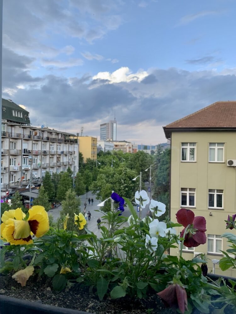 View from a balcony over the main street of Pristina