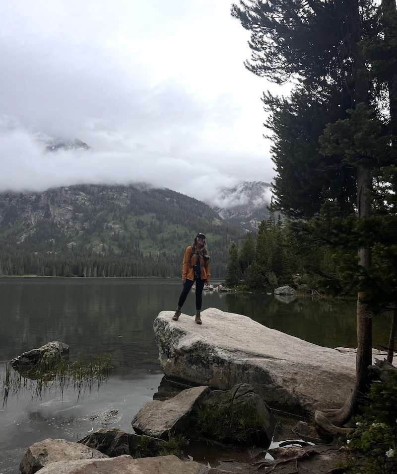 Nicole Westcott enjoying a hike around Taggart Lake on a rainy day in June
