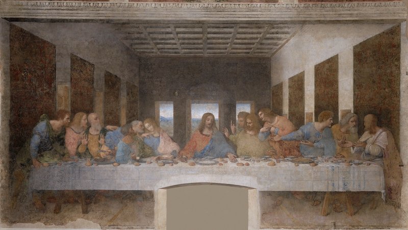 the famous mural painting of the last supper as seen in the santa maria delle grazie church, preserved fairly well given its age