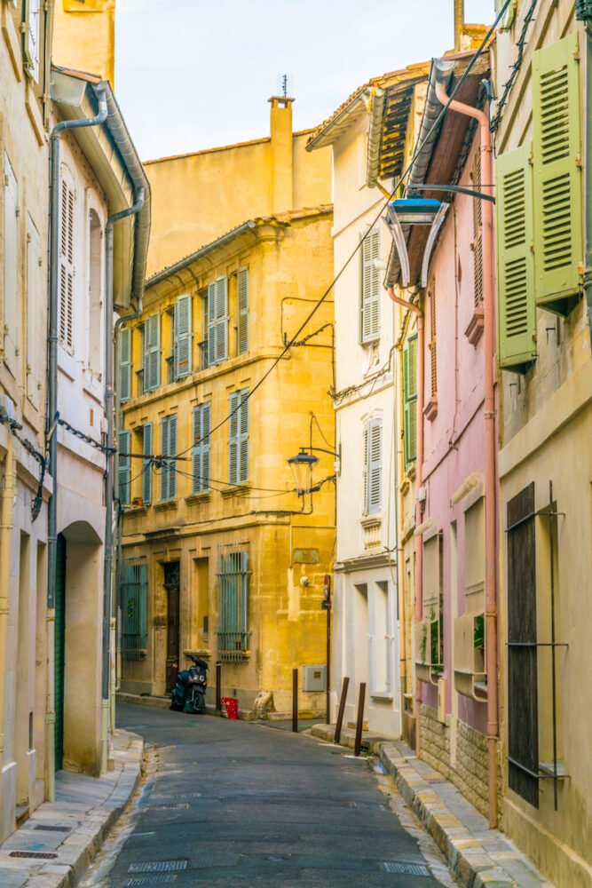 View of a narrow street in the center of Avignon, France