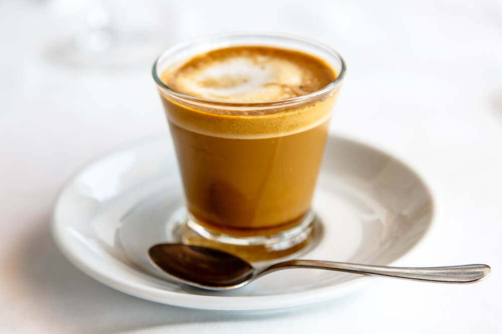 Cortado, a favorite Spanish coffee with espresso with a small amount of foamed milk in the cup.