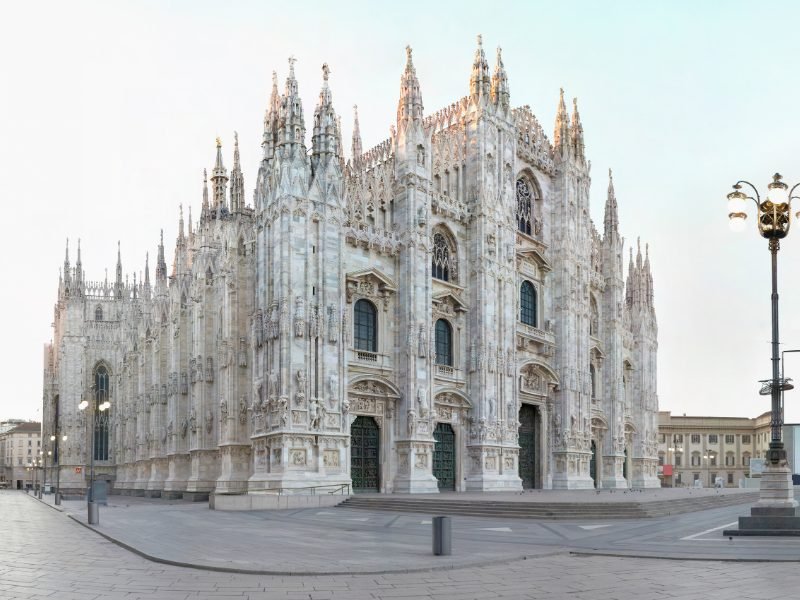 beautiful view of the milan duomo from the side a key european landmark