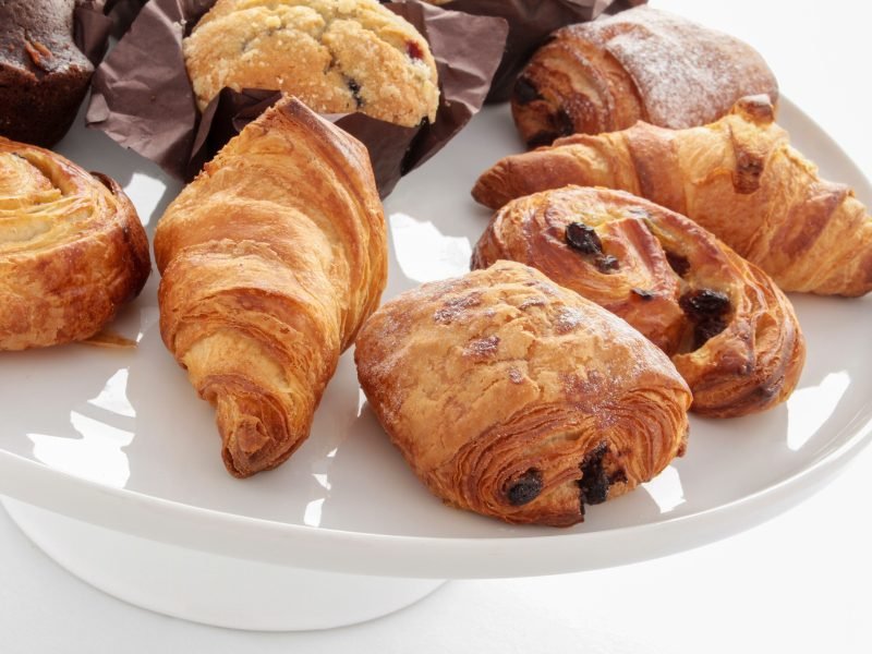 different kind of french pastries like pain au chocolate and croissants