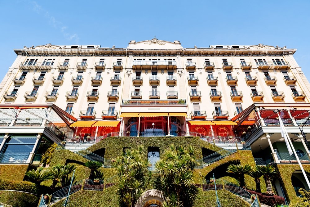 Facade of the luxurious Grand Hotel in the town of Tremezzo