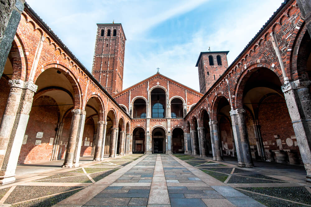 The Basilica of Sant'Ambrogio, one of the most ancient churches in Milan, Italy, named for Milan's patron saint