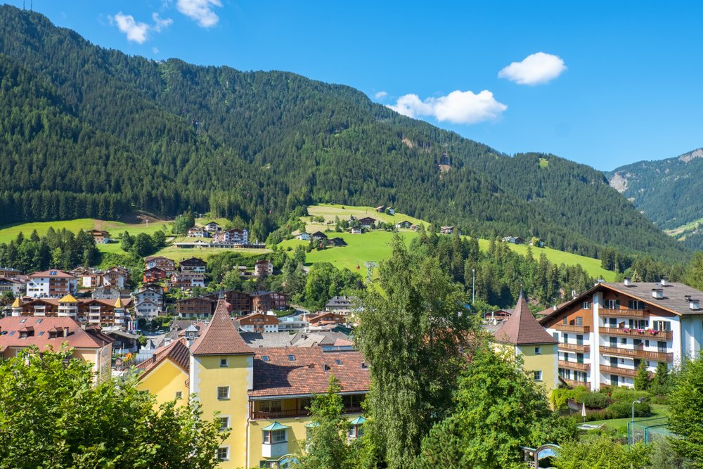 the ski town of ortisei in the dolomites in the summer
