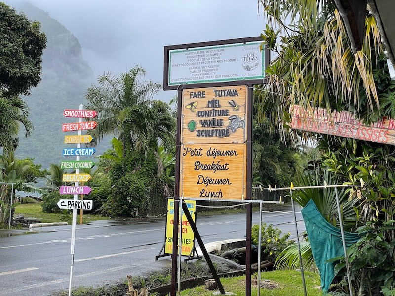 The local 'fare tutava' which sells jam, juice, smoothies, coconut, breakfast, lunch, all sorts of stuff, as well as having a vanilla farm