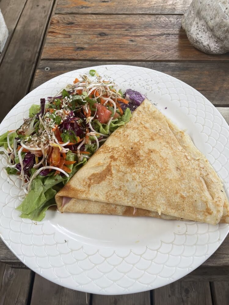 a tasty crepe with a side salad in moorea