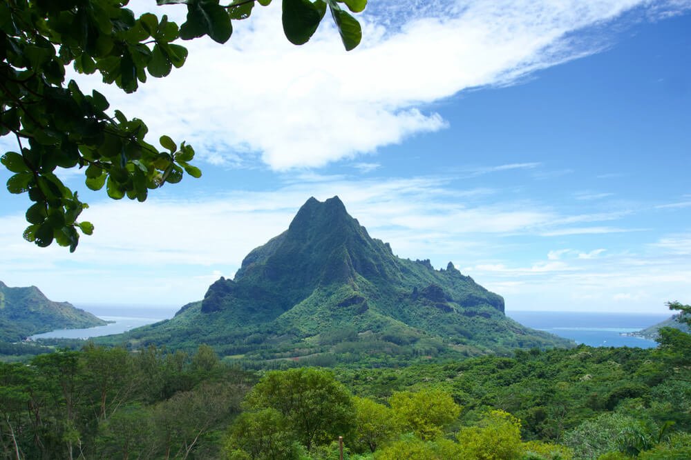 the beautiful view of the mt rotui mountain in moorea from the point of view of the belvedere lookout