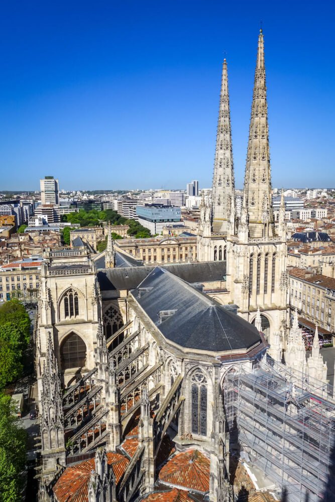 City of Bordeaux and Saint-Andre Cathedral Aerial view from the Pey-Berland tower