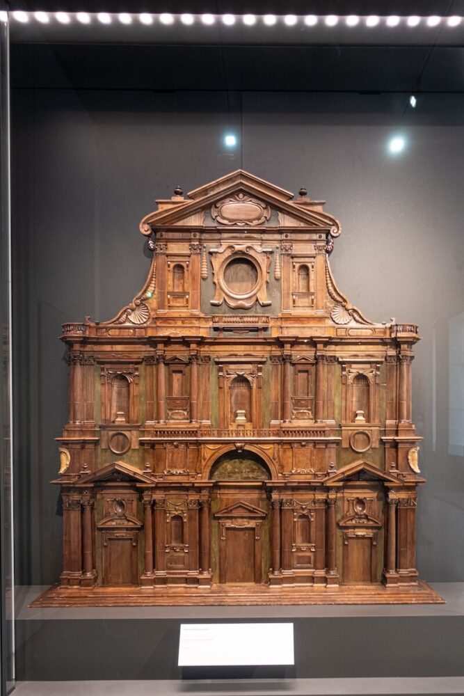 view of a wooden prototype of the facade of the duomo found in the florence duomo museum